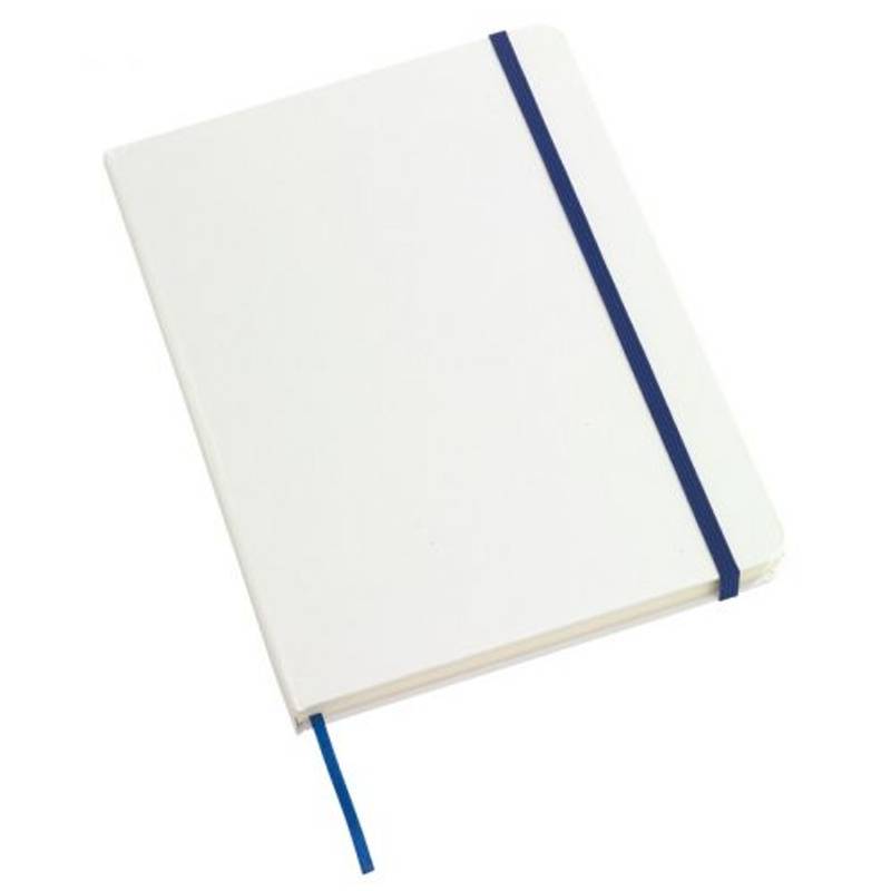 Zápisník A5, s gumičkou a záložkou, bílá modrá Zápisník A5, s gumičkou a záložkou, bílá modrá